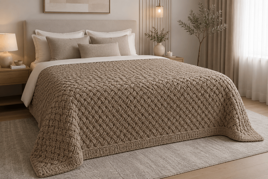 Modern yatak örtüsü örgü modeli, şık ve dekoratif crochet yatak örtüsü tasarımı