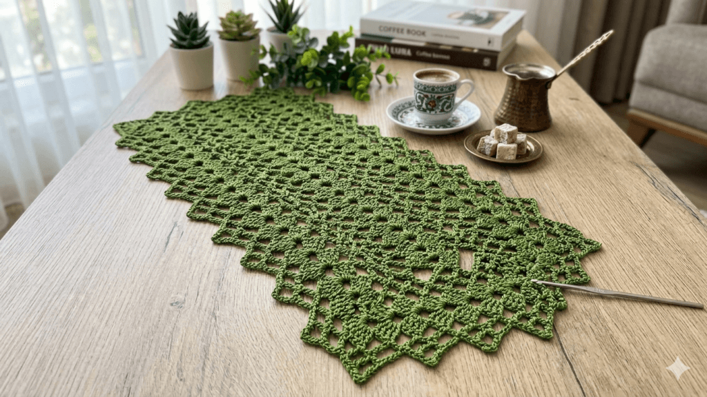 Şık sehpa örtüsü tığ işi örgü modeli dekoratif crochet dantel örneği