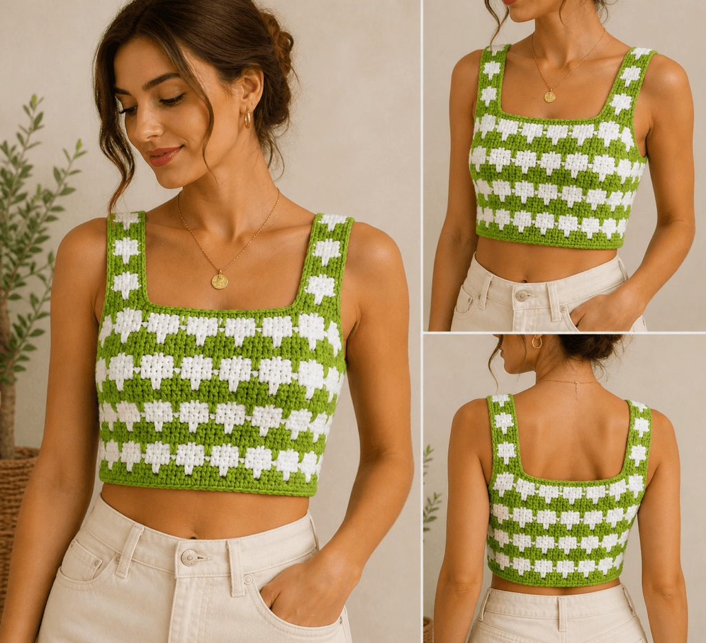 Tığ işi kadın crop top el yapımı crochet yazlık modern örgü üst modeli
