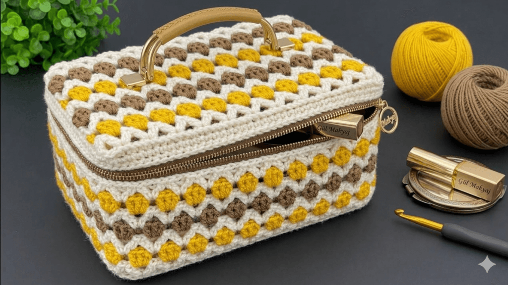 Tığ işi kadın makyaj çantası crochet örgü modeli şık el yapımı tasarım