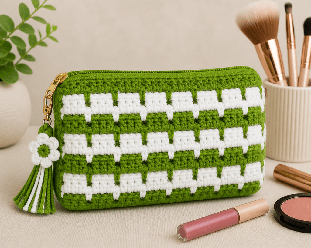 Tığ işi kadın makyaj çantası el yapımı crochet organizer modeli şık ve kullanışlı kozmetik çantası