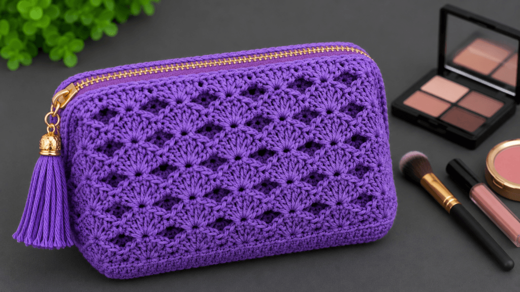 Tığ işi kadın makyaj çantası modeli ve şık crochet makyaj çantası örneği