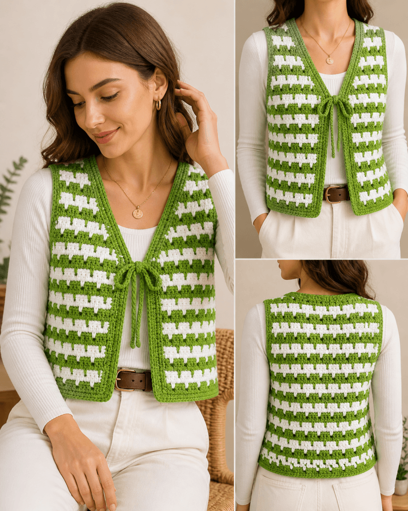 Tığ işi kadın yelek el yapımı crochet şık ve modern örgü yelek modeli