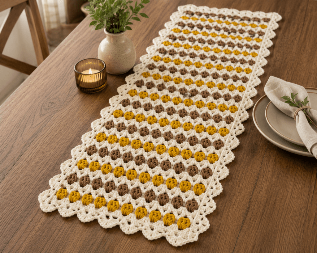 Tığ işi masa runner modeli dekoratif crochet örgü tasarımı