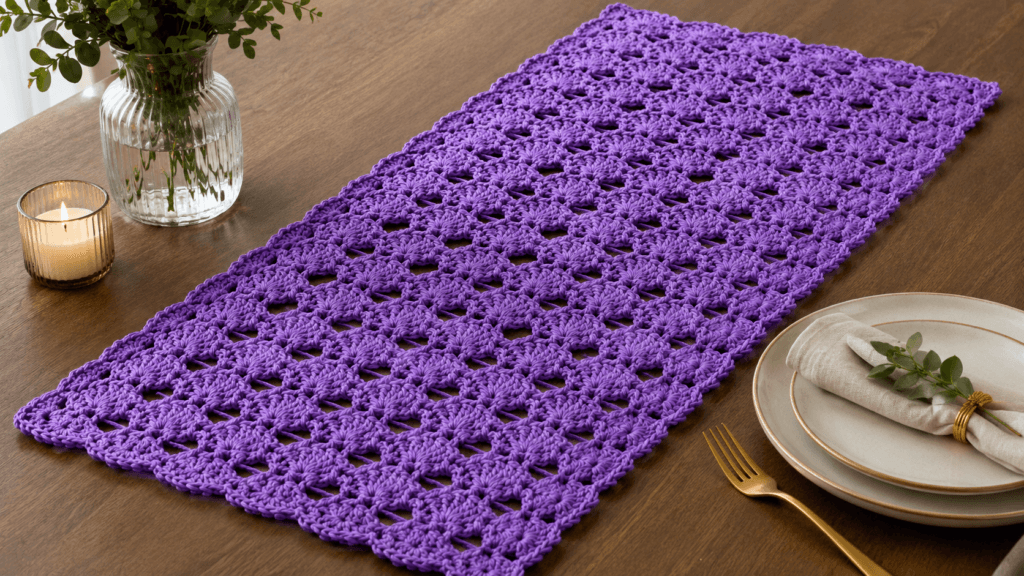 Tığ işi masa runner modeli ve şık crochet masa örtüsü dekorasyon örneği