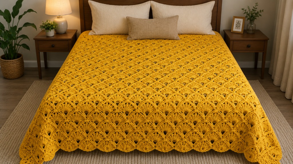 Bu tığ işi çift kişilik yatak örtüsü (bedspread) modeli, yatak odalarına zarafet ve el emeğinin eşsiz güzelliğini taşıyan özel bir tasarımdır. Göz alıcı örgü deseni sayesinde hem dekoratif hem de kullanışlı bir ev tekstili ürünü olarak öne çıkar. Çift kişilik yataklar için ideal ölçülerde hazırlanabilen bu model, yatak odasına sıcak ve estetik bir görünüm kazandırır. Dekoratif yastık kılıfları, battaniyeler ve diğer örgü ev dekorasyon ürünleriyle mükemmel uyum sağlayan bu zarif yatak örtüsü, örgü severler için ilham verici ve şık bir projedir.