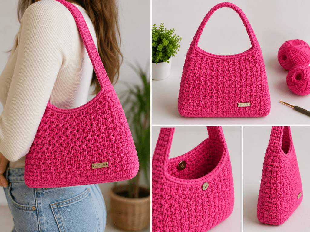 Şık kadın çantası tığ işi crochet çanta modeli modern el yapımı örgü çanta örneği