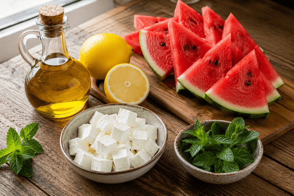 Karpuz peynir salatası için gerekli malzemeler