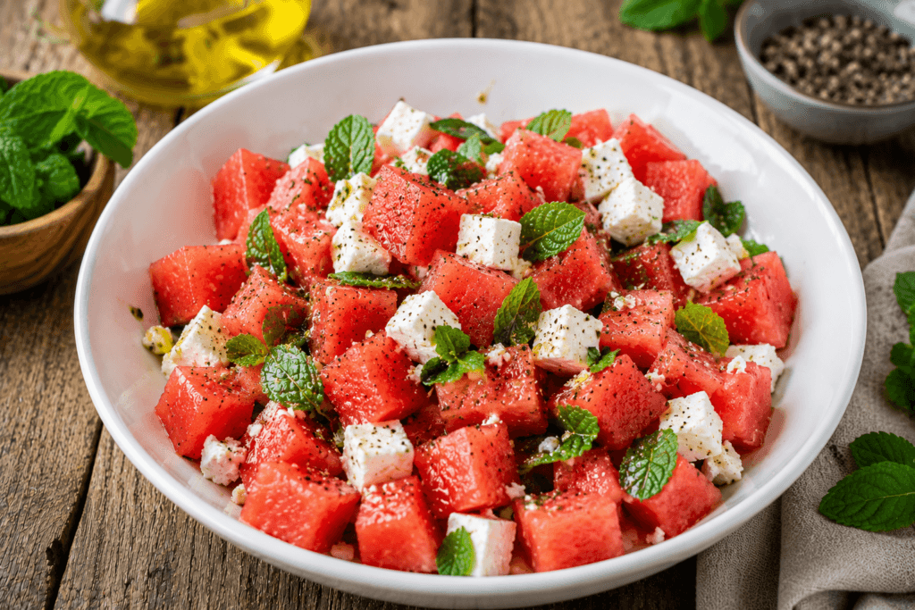Sağlıklı ve ferah yaz salatası sunumu