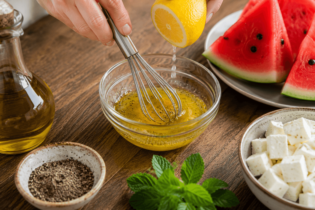 Ev yapımı hafif salata sosu hazırlama aşaması