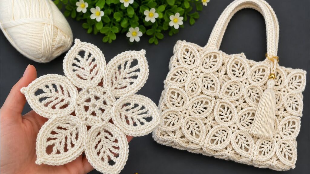 🌸 3D Yapraklı Çiçek Tığ İşi Çanta Yapımı | Zarif ve Modern Örgü Çanta Modeli