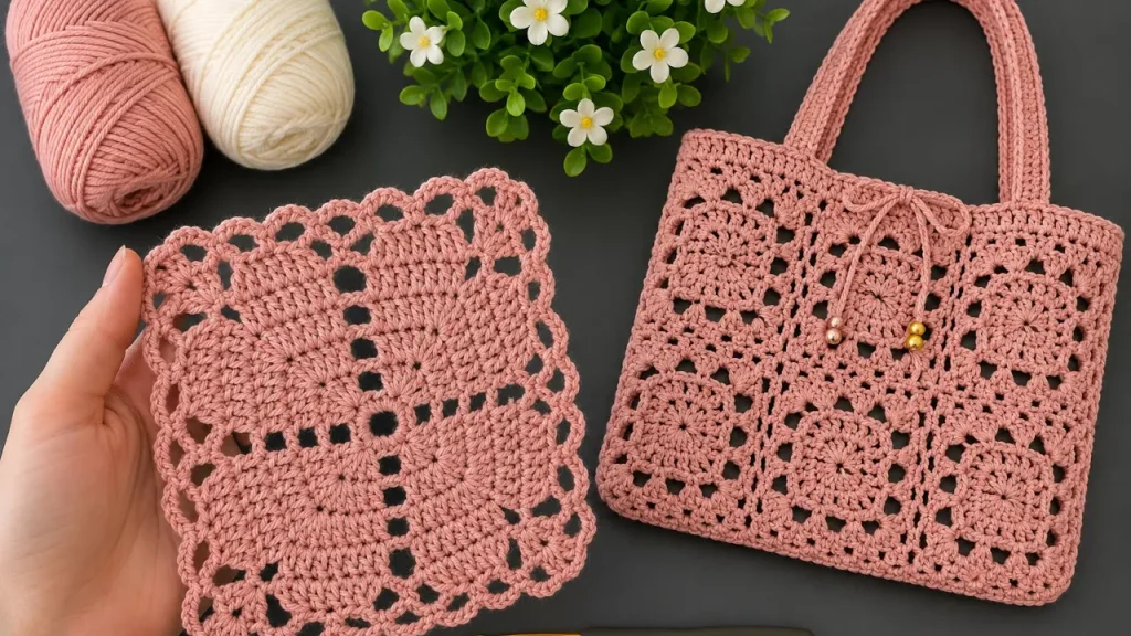 Kolay Çiçekli Granny Square Çanta Yapımı | Yeni Başlayanlar İçin Şık Tığ İşi Tote Bag Modeli