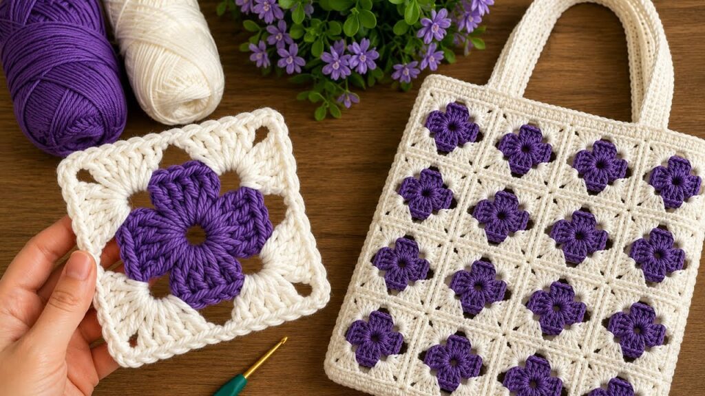 🌸 Kolay Çiçekli Granny Square Çanta Yapımı | Yeni Başlayanlar İçin Şık Tığ İşi Çanta Modeli