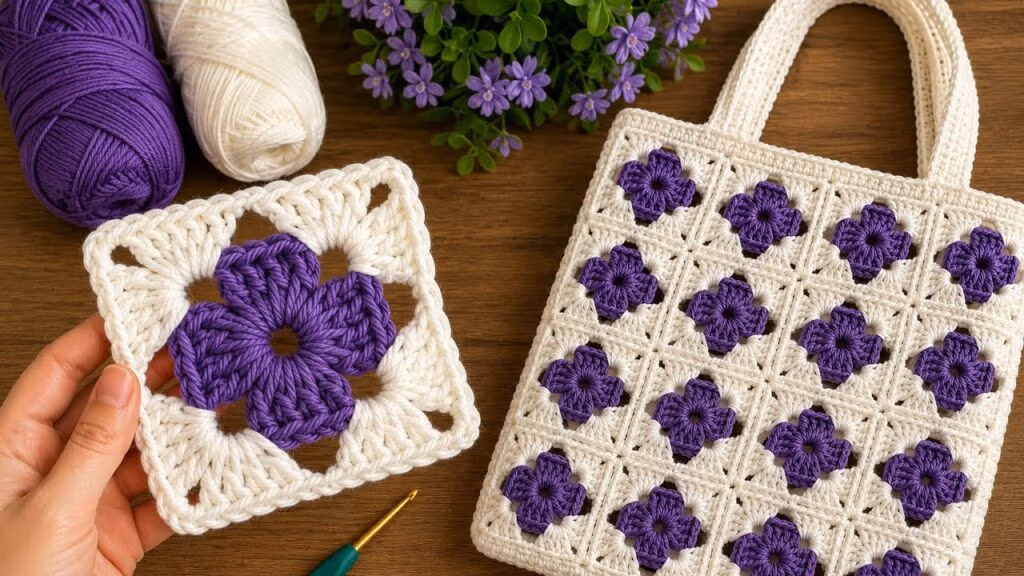 🌸 Kolay Çiçekli Granny Square Çanta Yapımı | Yeni Başlayanlar İçin Şık Tığ İşi Çanta Modeli