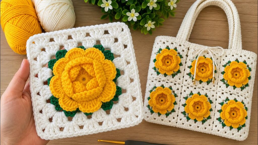 3D Çiçekli Granny Square Çanta Yapımı | Yeni Başlayanlar İçin Kolay Tığ İşi Çanta